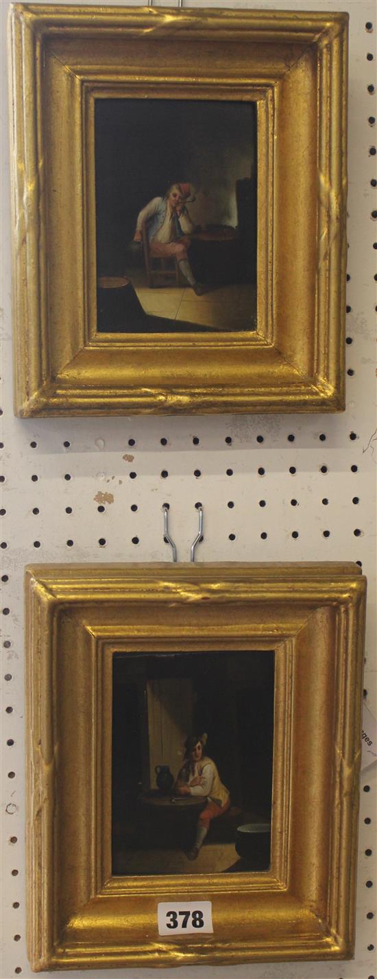 19th century Flemish School Interiors with topers, 5.25 x 3.75in(-)